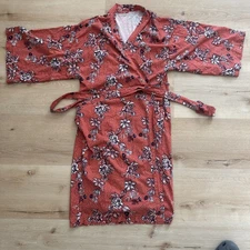 Garnet Hill Floral Print Wrap Robe organic cotton Medium M
