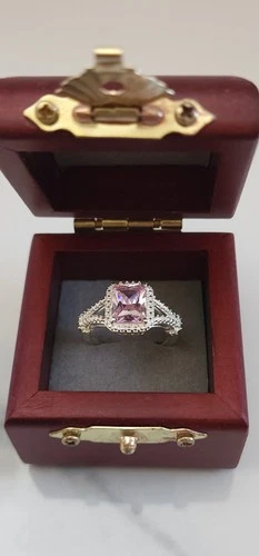 Vintage Sterling Silver 925 Cushion Cut 1.5 ct Pink Morganite Halo Ring Size 7
