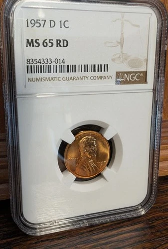 1957 D Lincoln Cent Wheat Cent MS 65 RD NGC Graded Slabbed Cent.