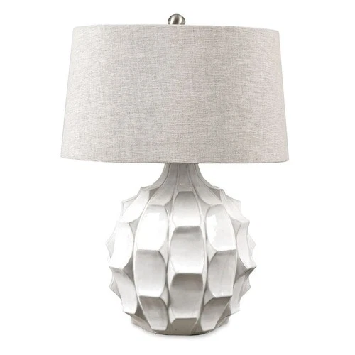 UTTERMOST 27052 GUERINA DISTRESSED GLOSS WHITE SCALLOPED CERAMIC TABLE LAMP - Picture 1 of 4