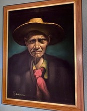 Vintage Original Signed Alfredo Rodríguez (Mexico) Oil Velvet Painting