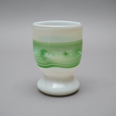 Eisch Glass Vase White Green Kröseleinschmelzung Signed V.MIN