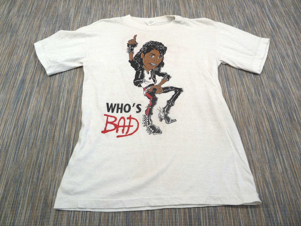 Vintage Michael Jackson T Shirt Mens Small White Who's Bad Tour