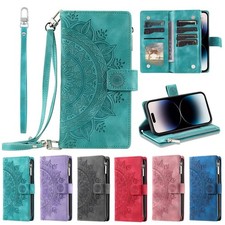 For iPhone Samsung Galaxy Phone Leather Wallet Case Card Zip Flip Phone Cover
