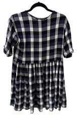 Urban Outfitters Textured Plaid Babydoll Black and Blue Mini Dress Size Small