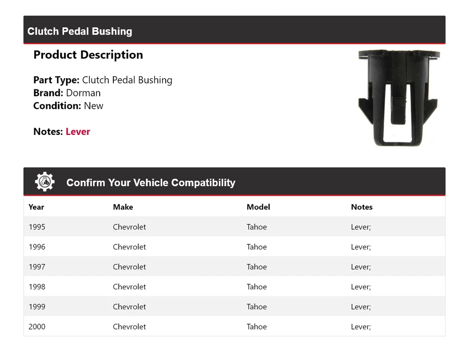 Buje de pedal de embrague para Chevrolet Tahoe Dorman 1995-2000 1996 1997 1998 1999 Foto 2 de 4