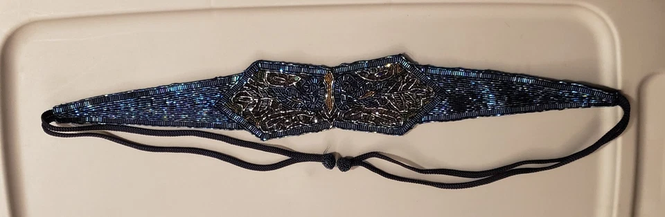 Cinturón Hecho a Mano Christian Dior Ceintures Formal Lentejuelas Cuentas Azul y Dorado Foto 2 de 4