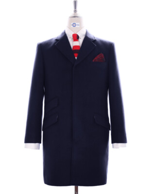 Overcoat Men's| 100% Wool Navy Blue Vintage Long Mens Winter