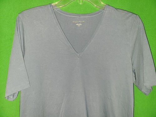 6862) NWOT EILEEN FISHER medium blue tee t-shirt cotton v-neck new M - Picture 3 of 7