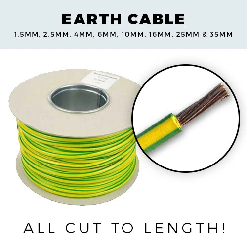 EARTH CABLE 1M - 100M VARIOUS LENGTHS 1.5MM- 35MM GREEN AND YELLOW SINGLES CABLE