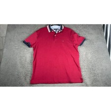 Tommy Hilfiger Men's Custom Fit Polo Shirt Red Navy Trim Classic Cotton L/G