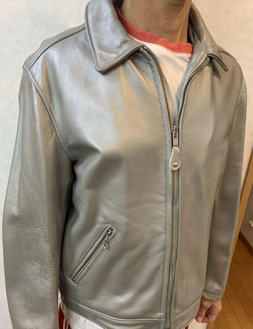 Supreme Schott Leather Jacket Size M Silver Used Good Condition