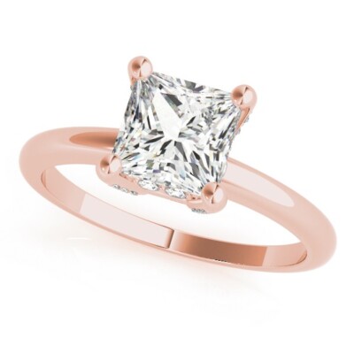 2.20 Ct Princess Cut Lab Created Diamond Engagement Ring 14K Solid Rose Gold B