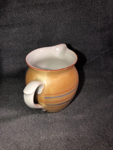 Vintage Union K Czechoslovakia Orange Striped Lusterware Cream Pitcher 3” - Picture 6 of 13