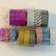 Washi Tape LOT of 15 Rolls Glitter Blue Pink Zebra Silver Black Gold Purple