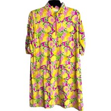 NWT IBKUL Lemon Dress Yellow Pink Lemon Print Tennis Golf Dress Size Large