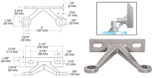 CRL GRF2VBS Brushed Stainless Double Arm 'V' Wall/Fin Mounted Fitting - Picture 3 of 5