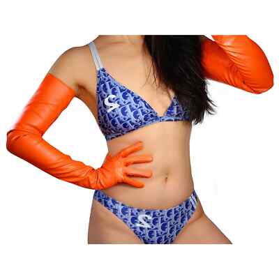 Women s Orange Leather Gloves Faux PU 70cm Long Fashion Opera Wedding Evening