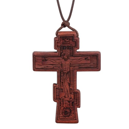 Wooden Cross Jesus Christ Religious Crucifix Christian Orthodox Pendant Necklace - Picture 5 of 9