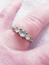 Pretty Sterling Silver Aquamarine & Moonstone 3 Stone Ring by Teri Lee Sz 8.25