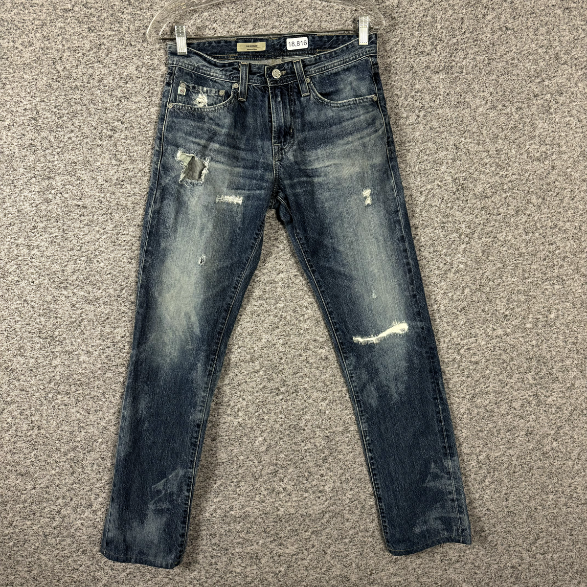 AG Adriano Goldschmied Men's Size 29 Blue Distressed Denim Nomad Slim Jeans