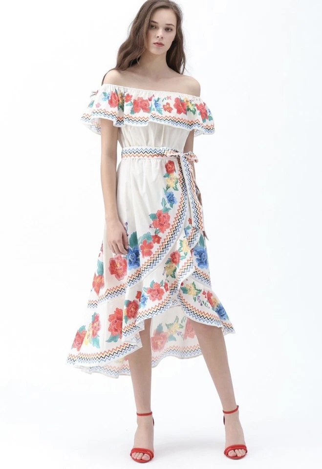 Vestido Cascada Asimétrico Floral Flying Tomatoes You’ll See Talla S Foto 3 de 4