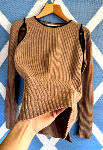 Zara ' SRPLS Ribbed Wool Cut Out Knit Jumper ' Women's Beige Medium Rare VGC - Picture 1 of 11
