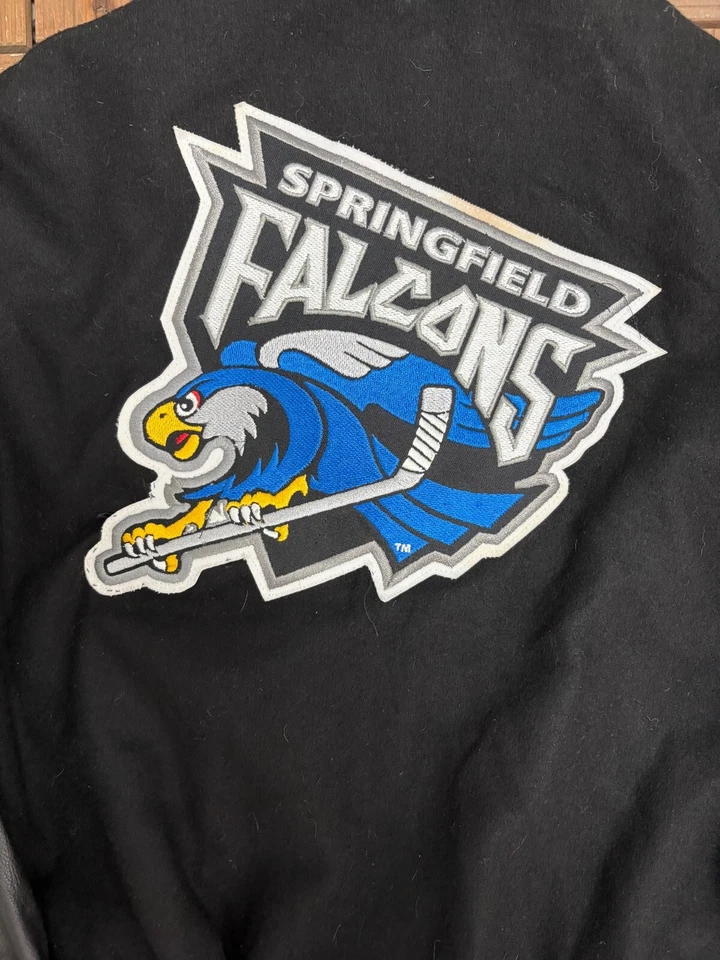 Springfield Falcons Embroidered Vintage Black Jacket Size Large - Imagen 2 de 4