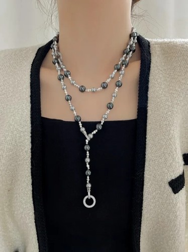 AAAA 12-6mm beautiful Round South Sea gray black shell Pearl Necklace 14k - Picture 2 of 6