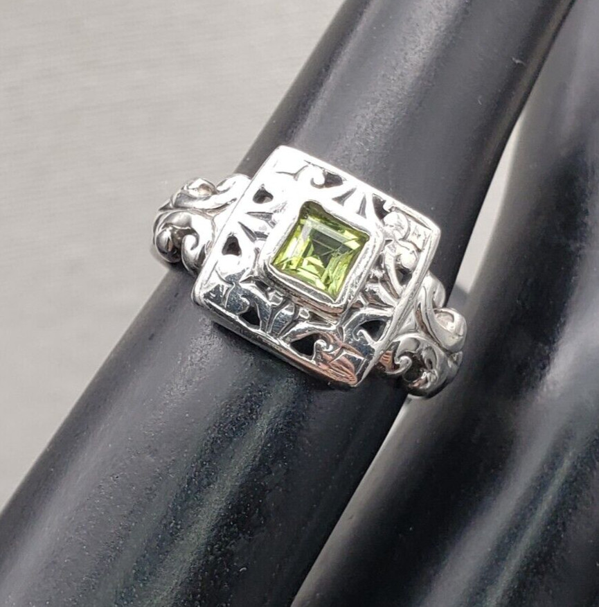 Vintage Peridot Square Cut Solid Sterling Silver … - image 2