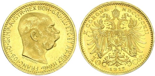 Österreich Franz Joseph I. 10 Kronen (Corona) 1912 Prachtexemplar Gold pfr.,stgl - Bild 3 von 3