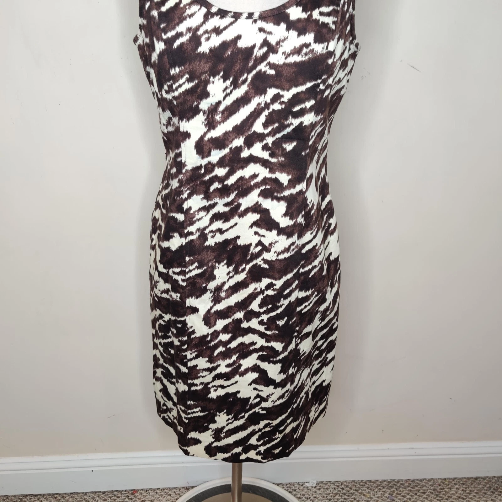 Abito Michael Kors taglia 6 donna stampa animalier smanicato tubino dietro zip elasticizzato