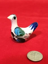 Vintage Mexican Folk Art Tonala Handmade & Painted Bird Measuring 1.75" X 1.5"