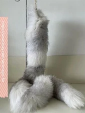 White Long Real Fox Tail Marble Fox Fur Tail Keychain Adult Games Toy Cosplay
