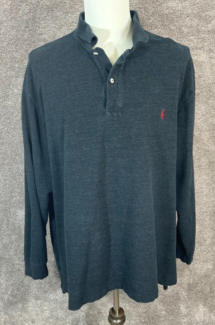 Vintage Polo Ralph Lauren Shirt Mens 3XLT Dark Gray Long Sleeve Pullover Polo