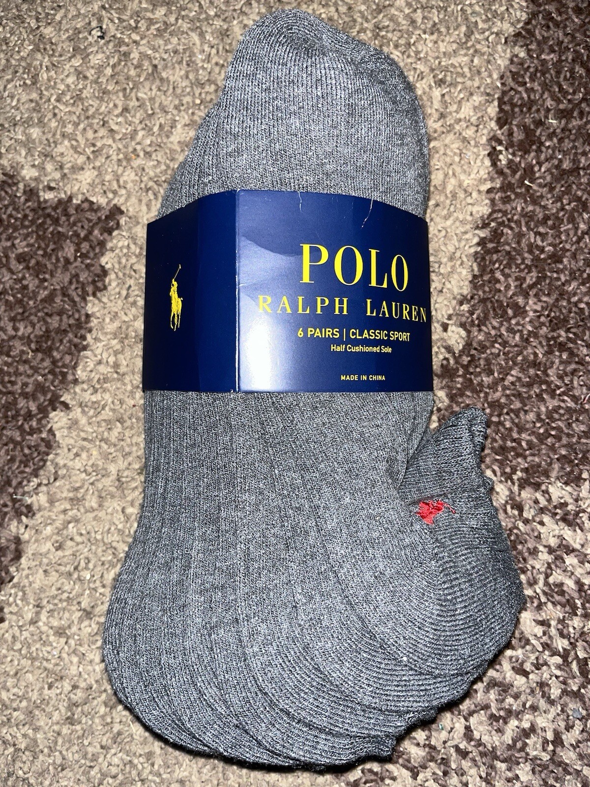 SAOLA Calze Polo Ralph Lauren 6 pezzi nuove con etichette no show classiche sportive mezza suola ammortizzata grigie