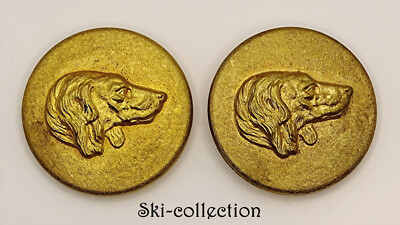 Lot of 2 Hunting Buttons. Dog head right. France, circa 1920. 25mm