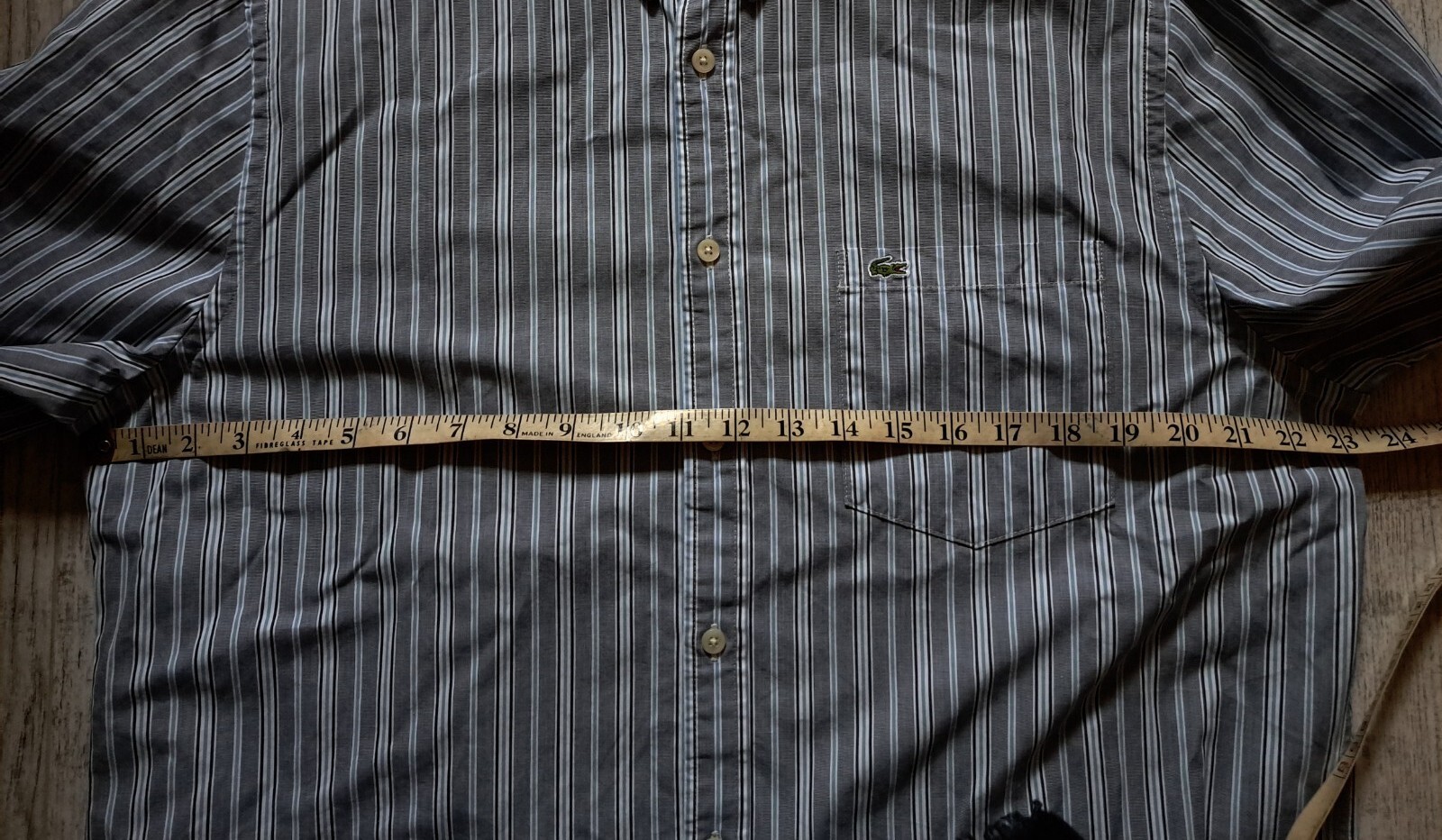 LACOSTE Men's SHORT Sleeved Shirt Size 43 XL Blue PIN STRIPED Embroidered LOGO image 9
