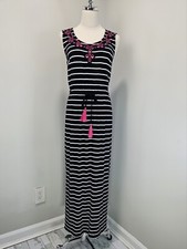 Talbots Womens Maxi Dress Xsmall Embroidered Tassel Belt Yersey Stripe
