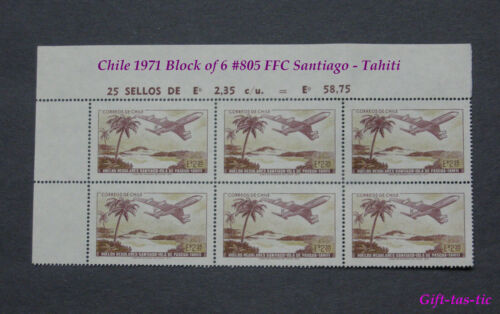 *Block of 6 Chilean Air Service Stamps, Santiago -Tahiti, Circa 1971* - Picture 1 of 2