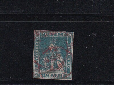 Tuscany 1857 6 cr. light blue 4 white margins used N5524