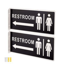 2 Pack 12x5.5In Double Sided Metal Restroom Sign for Business Bathroom Door Sign
