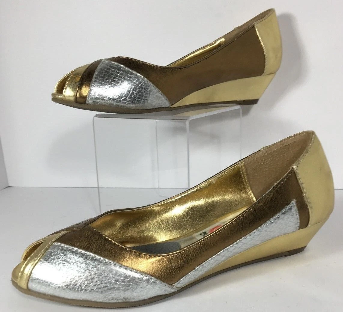 Silver low wedges cheap