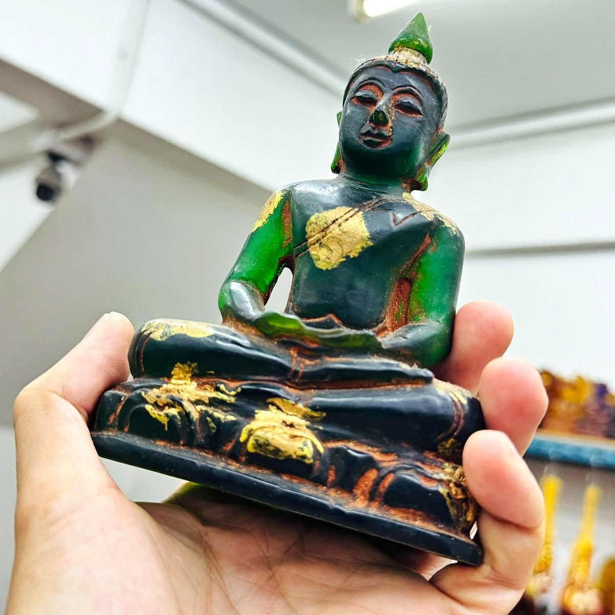 Antique Leklai Quartz Crystal Buddha Green Stone Statue KruHod