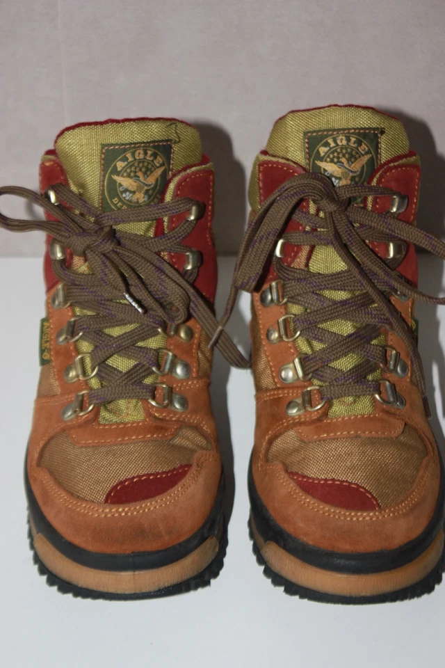 AIGLE Chaussures Randonnées Cuir Textile Marron Vert T 36 TBE - Photo 2/4