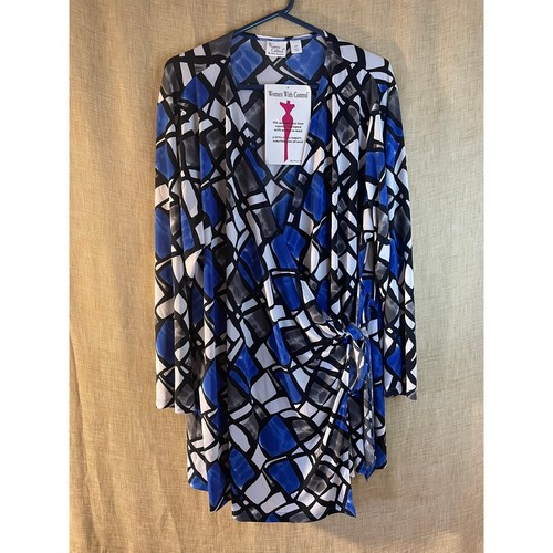 Women With Control Faux Wrap Dress Abstract Print Long Sleeve 3XP