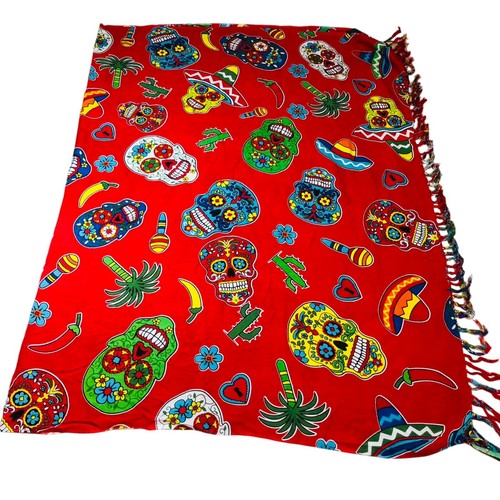 Damen Mode Schal Halstuch Tuch rot Totenköpfe Tag der Toten Dia de Muertos 62 x 43 - Bild 9 von 11