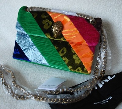 Kurt Geiger Mini Kensington Tasche Samt Multi Muster Tier Schleife Blumen 20x14cm