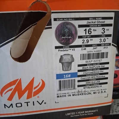 Motiv Jackal Ghost Bowling Ball 16 LB. 1ST QUALITY NEW IN BOX