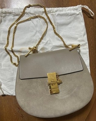 Chlo Drew Shoulder Bag Leather Suede Chain Gray Gold Women Casual Used from JPN